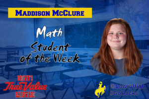 Mr. Adam Sorenson announces Maddison McClure as Student of the Week