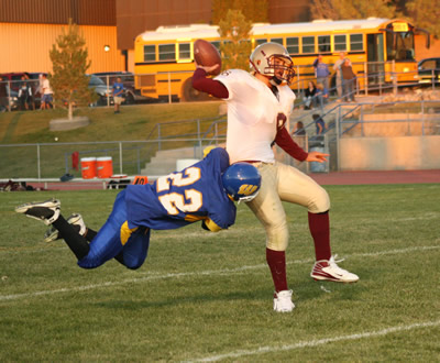 Sophomore Troy Jock sacks the Sparks quarterback, October 10, 2009. /Brooklyn Thomas • The Brand