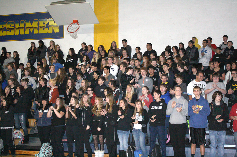 Freshman class cheering at pep assembly./ Marcos Duran- Salcedo • The Brand
