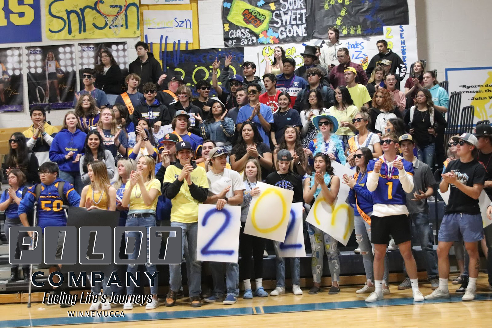The senior section goes crazy during the Homecoming Pep Assembly. /Elizabeth Carrillo • The Brand