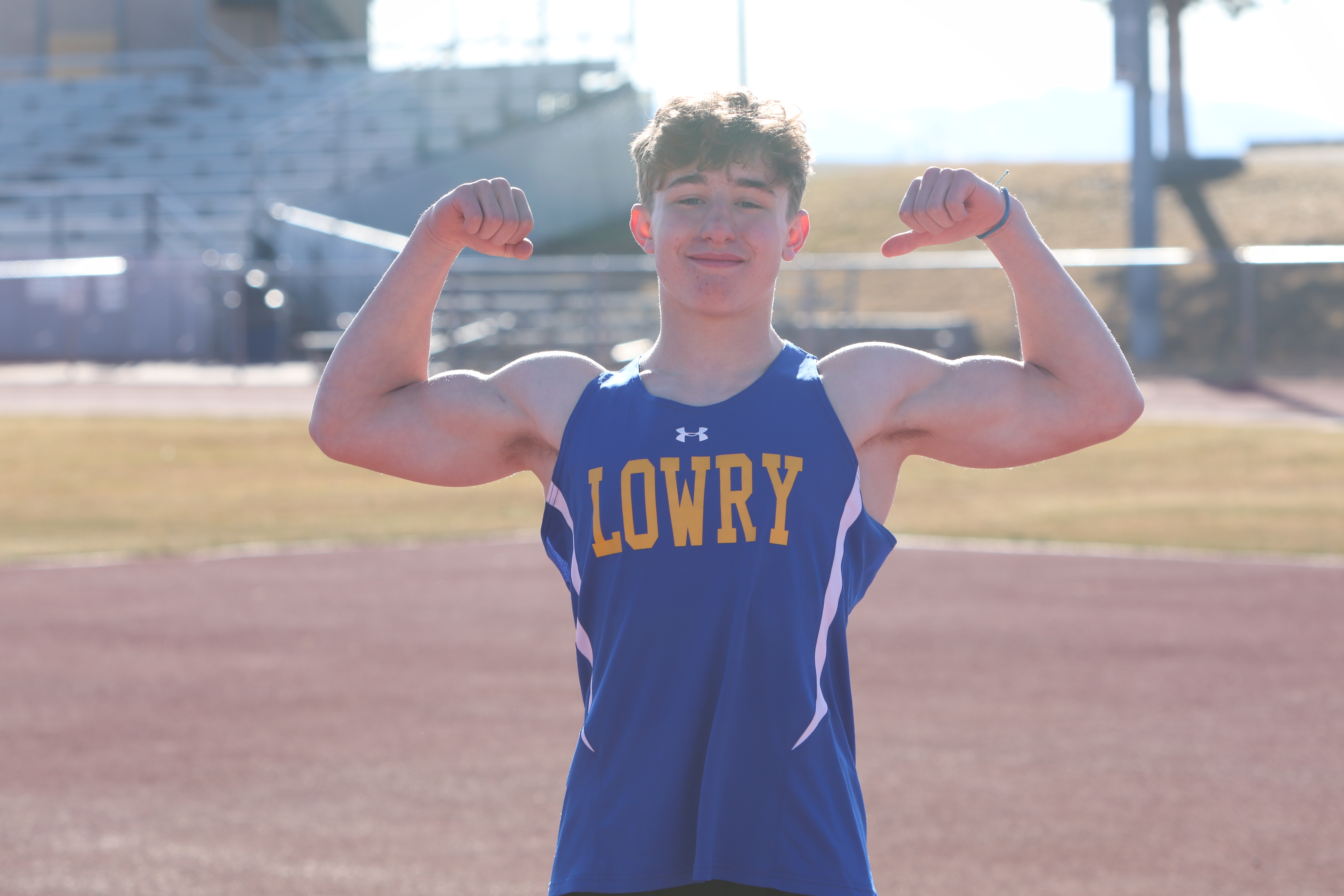 Braden Hammargren flexes for the camera for track pictures. /Alexis Galarza • The Brand