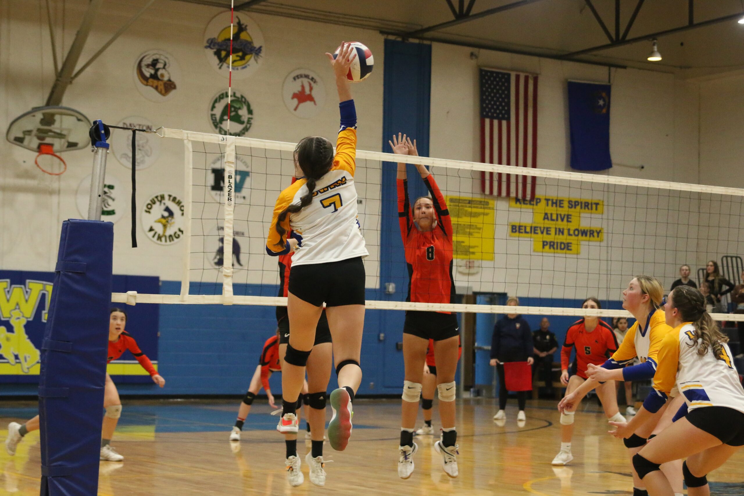 Kailey Franklin goes up for a kill against Fernley. /Allison Green • The Brand