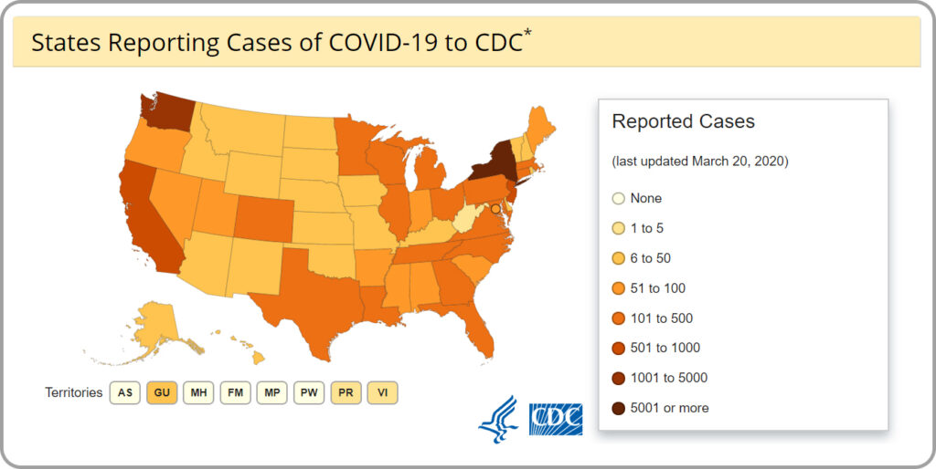 COVID case map. /Courtesy • cdc.gov
