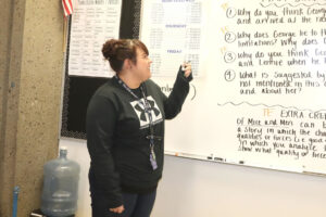 Chelsea Odoms instructs students during her Of Mice and Men unit./Clarissa Olson • The Brand