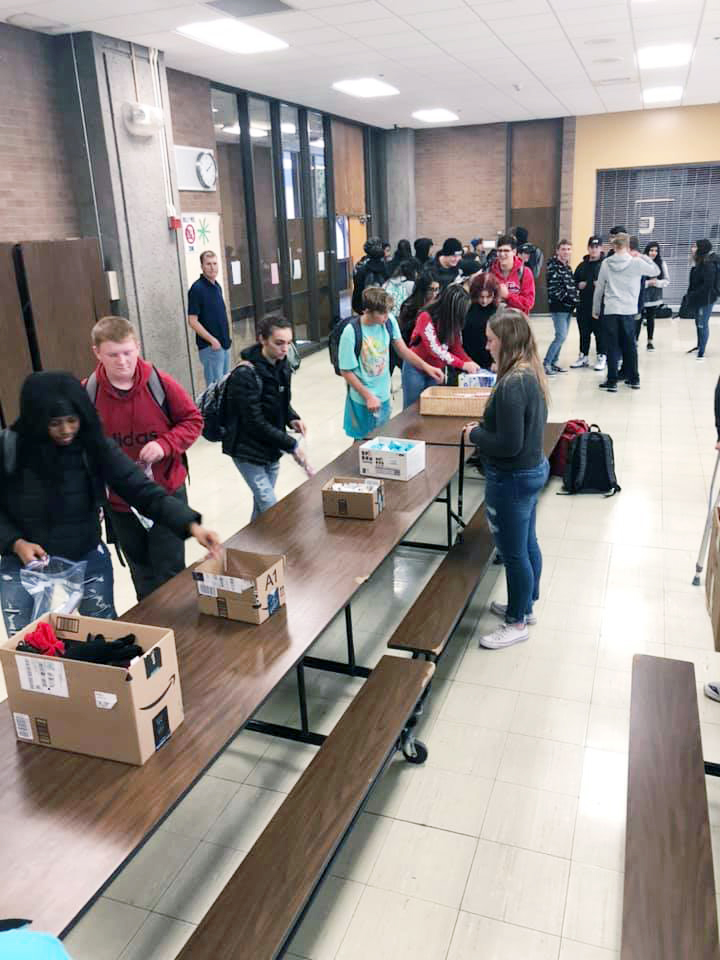Lowry leadership and Academic Success students prepare care bags for the homeless./Courtesy • Lowry Leadership