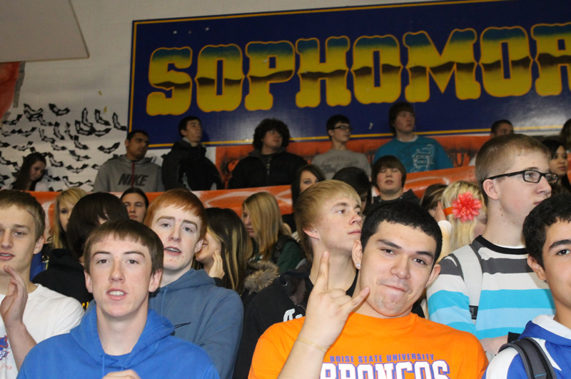The Sophomore class during the Monday Pep Assembly ./Justin Albright • The Brand
