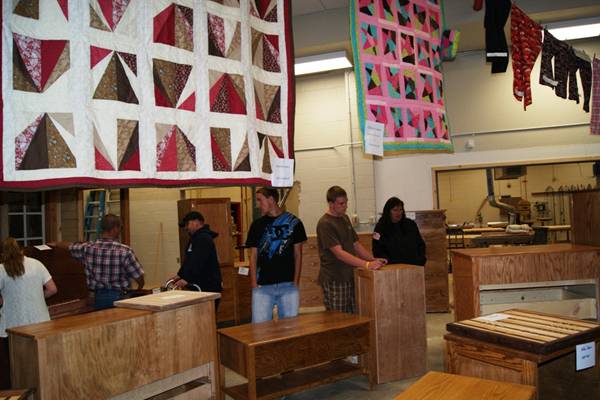 Woods and Textiles on display in Mr. Bernard’s wood shop at Lowry High. /Courtesy • Courtney Rorex