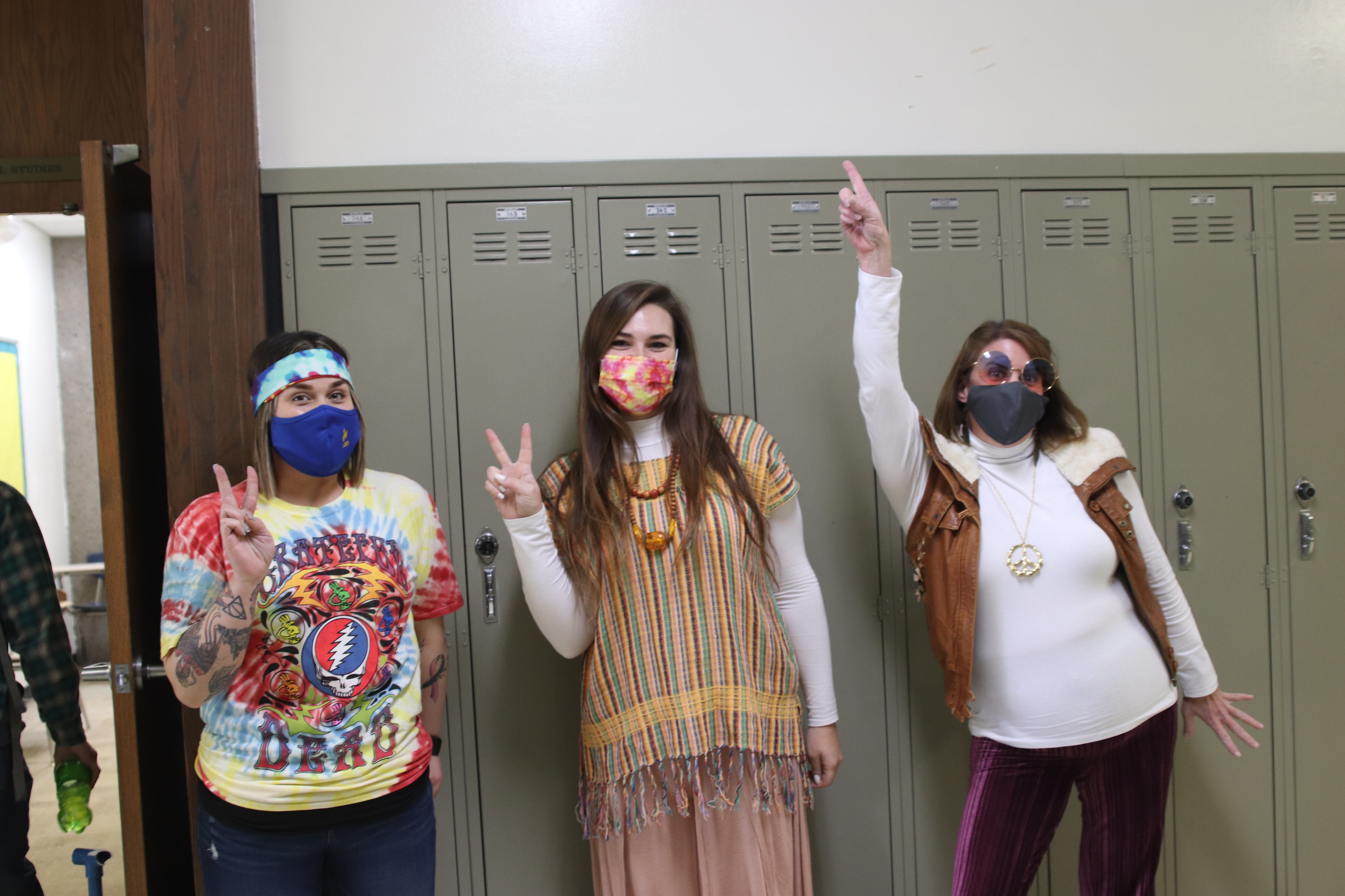 Ms. Odoms, Ms. Meyer and Ms. Partee showcase their spirit on 70s day./ Ariana Perez • The Brand