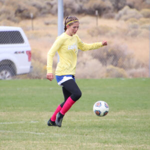 Mia Hernandez in a soccer game against Fernley. /Ron Espinola • The Brand.