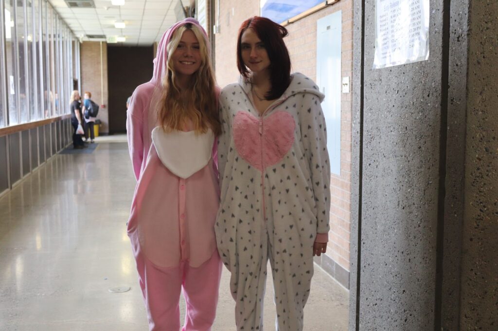 Kailynn Neshem and Alyssa Alger have matching pajamas together for PJ Day./ Mariah Bill • The Brand
