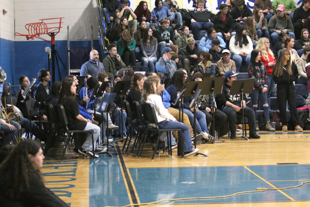 Lowry Pep Band ready to play at the assembly. /Ron Espinola • The Brand