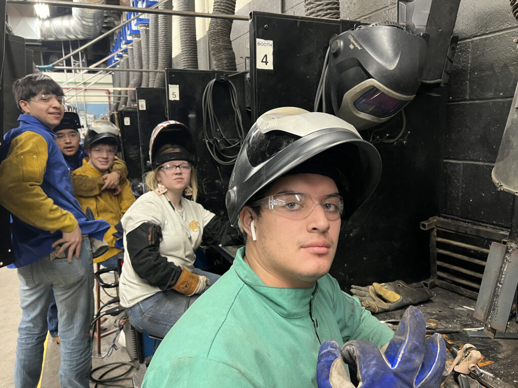 Skills USA Seniors welding in Mr. Andrew Meyer’s class./ Courtesy • Andrew Meyer