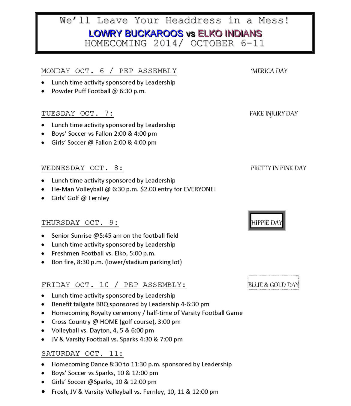 Leadership releases homecoming schedule
