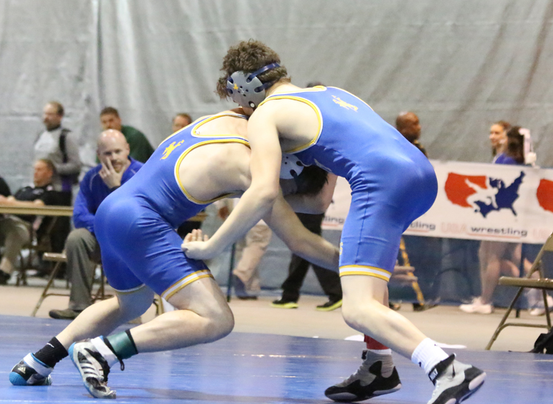 Buckaroo wrestlers Blake Duncan and Cade Billingsley wrestle in the consolation round./Weston Irons • The Brand