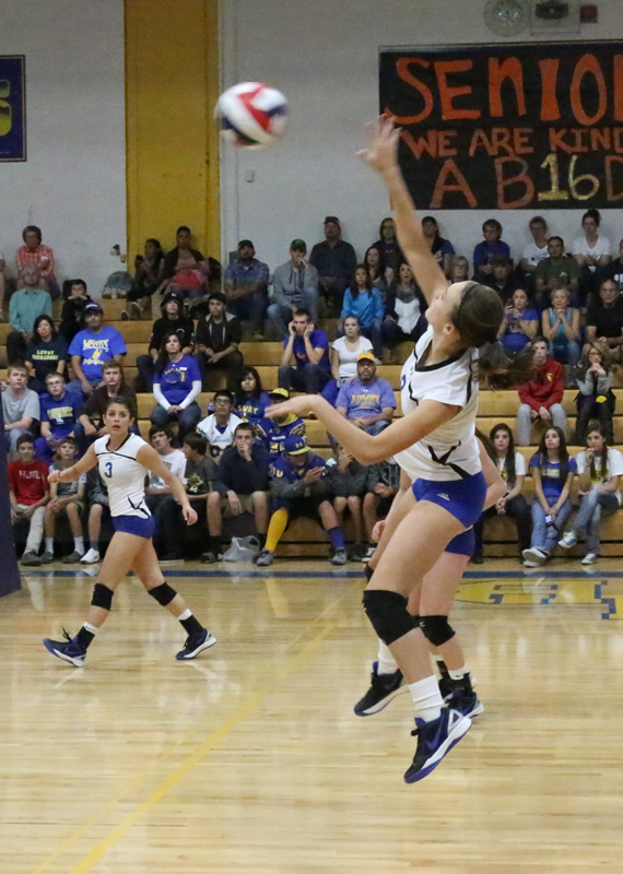 Maddie Montero attacks from the back row./Brody Goucher • The Brand