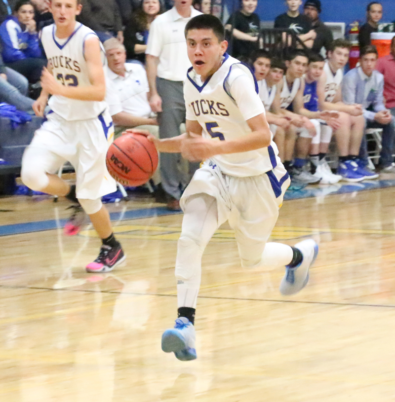 Dominic Solis takes the ball up the floor./Brody Goucher • The Brand