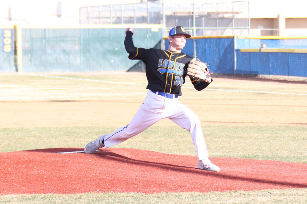 Kaden Ricci delivers a pitch at Reed HS./Ron Espinola • The Brand"