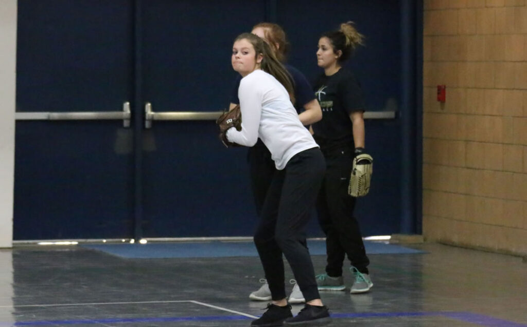 Savannah Dalley participates in an indoor drill./ Ron Espinola • The Brand
