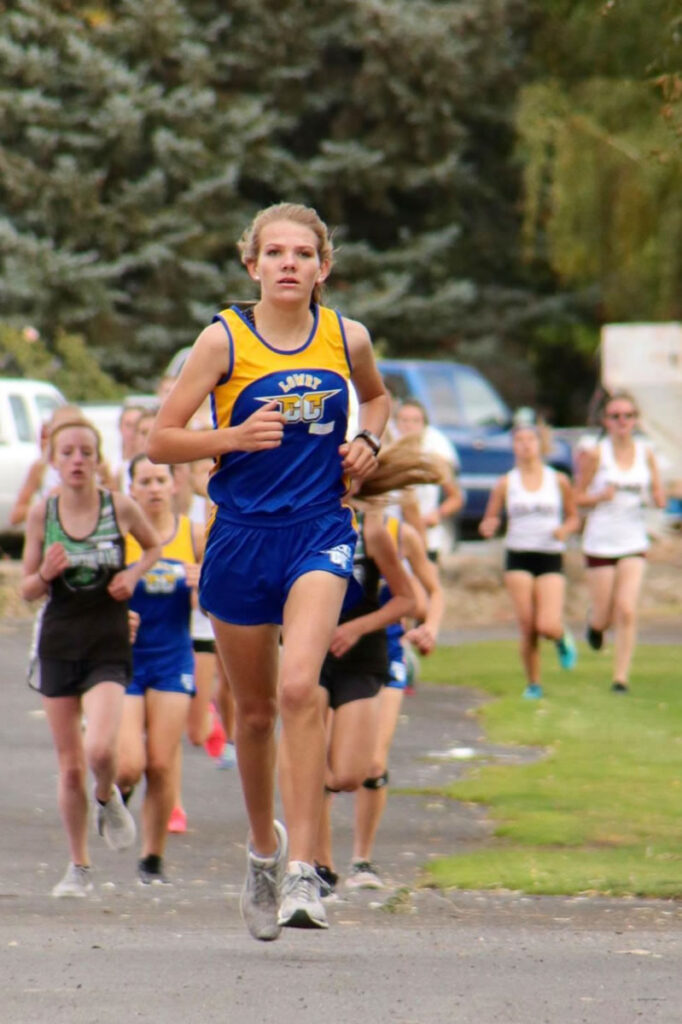 Jovi Kuskie takes the lead in her event. /Courtesy • Lowry XC via Facebook