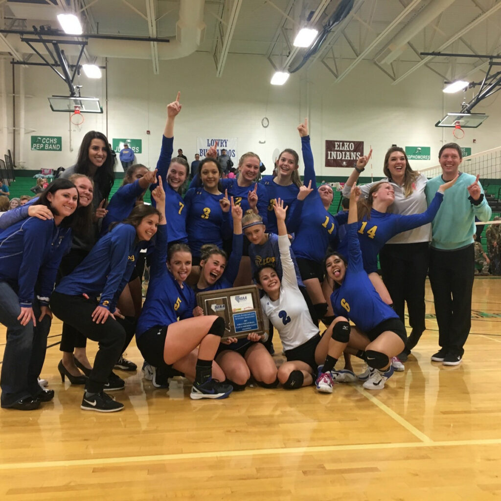 The Lady Bucks celebrate their Zone championship Eastman sets the ball./Victor Castaneda • The Brand