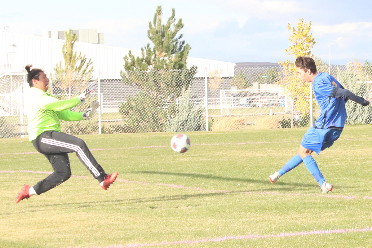 Anthony Cuevas scores a goal against Fallon./Ron Espinola • The Brand