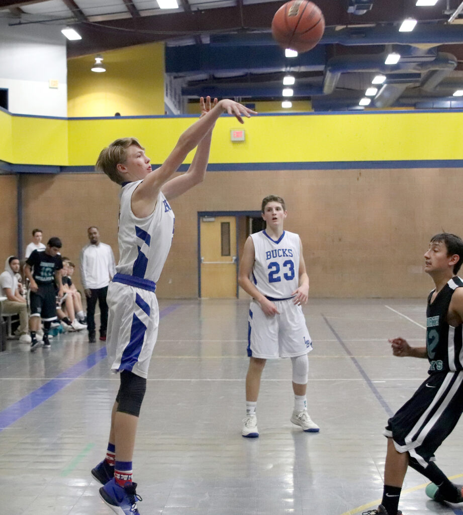 Ayden Katzenmeyer shoots a three pointer3/Ron Espinola • The Brand