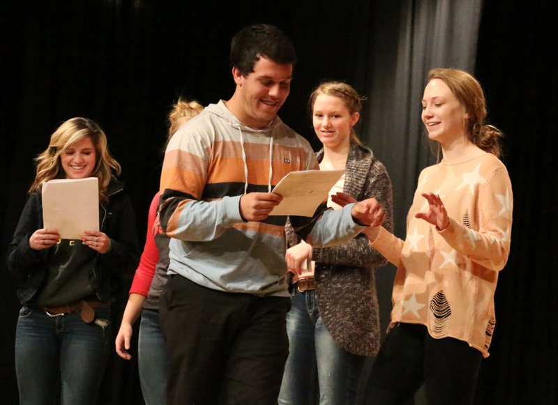 Cody Mecham as Ted Nathers seduces the actors in a skit./Kyle Schultz • The Brand
